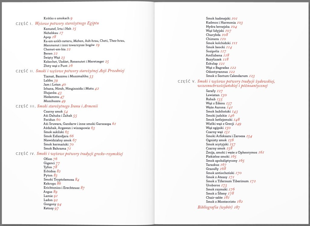 Księga smoków świata. Tom I - spis treści